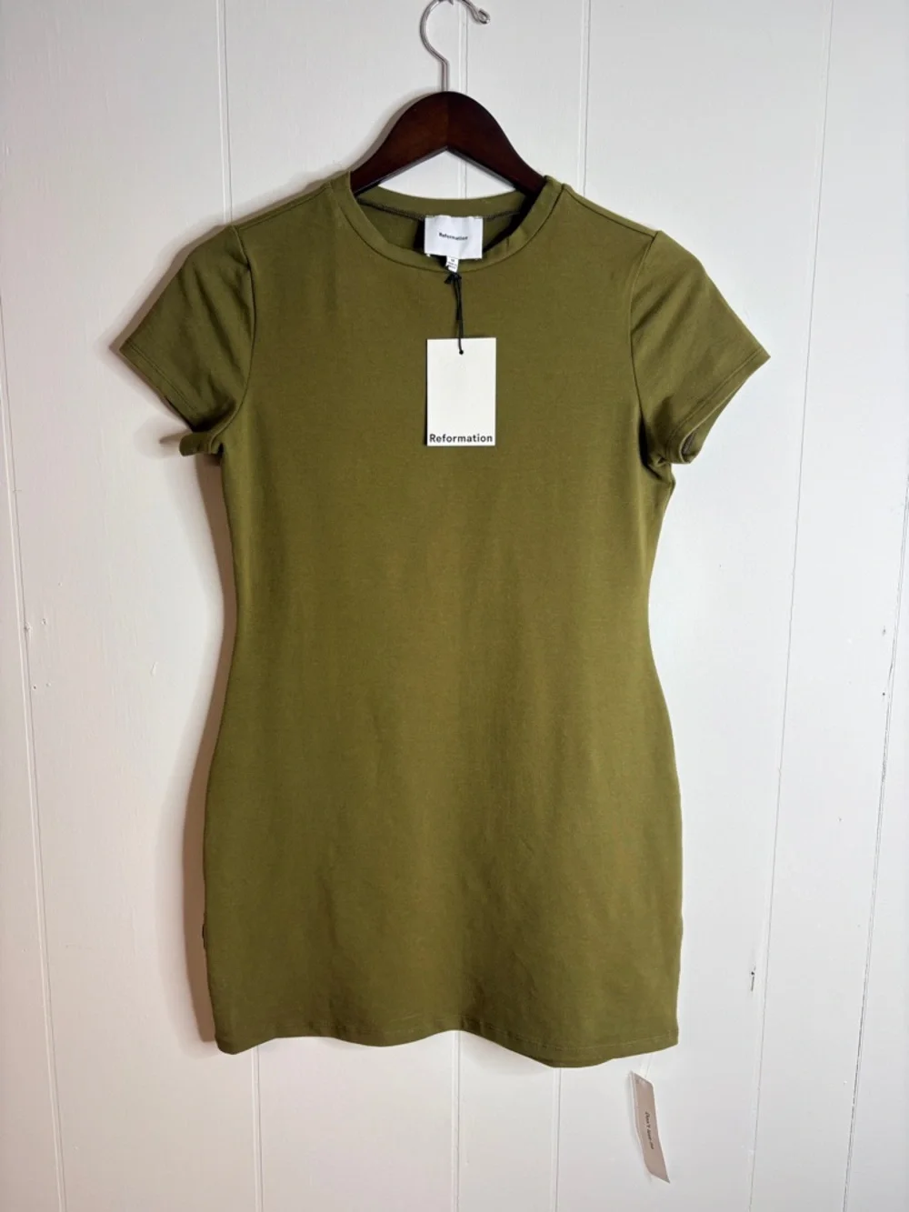 Reformation Nadia Green Cotton Knit Dress Size medium tee shirt mini short new